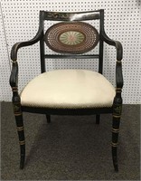 Paint Decorated Arm Chair With Rush Back