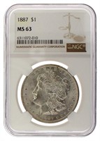 1887 Philadelphia MS63 Morgan Silver Dollar