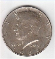 1964 P US Kennedy Half Dollar Coin, 90% Silver