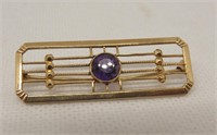 10K GOLD BAR PIN WITH CENTER STONE