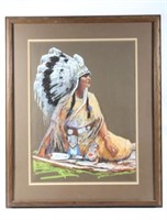 Original R. Cheek Indian Woman Pastel Painting