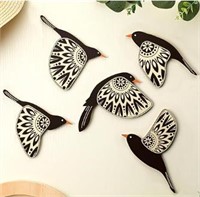 5 Pcs Wooden Black Bird Wall Art