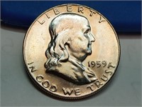 OF) GEM UNC 1959 silver Franklin half dollar