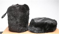Vintage Black Beaver Fur Muff & Pillbox Hat