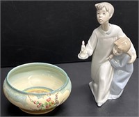 Lladro Figure & Clarice Cliff Art Pottery Bowl