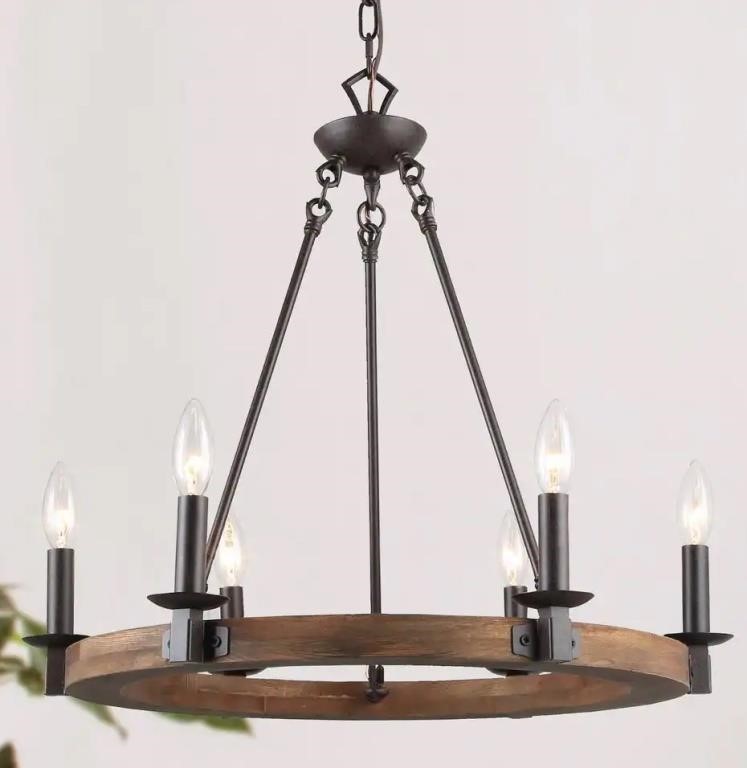 Farmhouse Wagon Wheel Chandelier, 6-Light