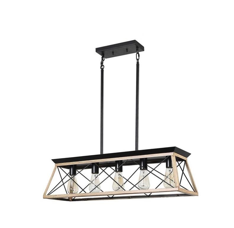 5-Light Oak Metal Solid Ceiling Lights Industrial