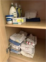 Soap, hand towels, misc in cabinet