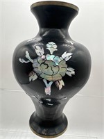 Oriental metal vase with mother of pearl inlay