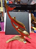 Double Dolphin Brass Statue 10" x 14.5"