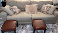 Couch with pillows and 2 small ottomans  no