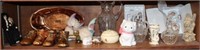 Shelf lot; Metal Cat Bank, Copper Cast Baby Shoes,