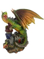 Resin Yellow and Green Dragon on Castle Statue