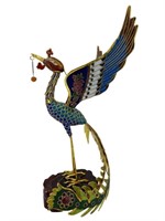 Cloisonne and Enamel Peacock on Stand