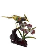 Cloisonne Phoenix and Flower Gold Filigree Statue