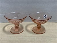 2 pink depression glass sundae cups