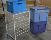 Two Storage Totes w/ Lids, Metal Storage Caddy,