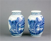 2 Pc 17/18th C. Export Blue & White Porcelain Jars