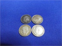 (4) British Silver 3 Pence Coins 1907, 1916,
