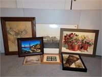 (6) ARTWORK - PRINTS, STAMPS, & FEATHER PAINTING