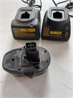 DeWalt battery, two (2) chargers