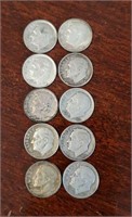 (10) Roosevelt Silver Dimes, 1940s - 1964