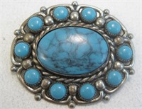 NA Turquoise & Bell Nickel Silver Pin
