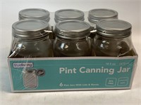 Six New Unopened 1 Pint Canning Jars