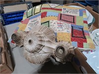 COLLECTION OF BABY QUILT & VINTAGE LIGHT FIXTURE