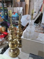 2 BRASS LAMPS, CRYSTAL LAMP, ONE SHADE