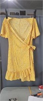 LARGE Yellow Wrap around Dress w/ white flowers