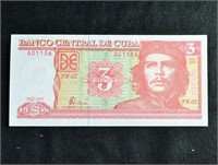 $3 PESOS CUBA BANK NOTE BILL Ernesto Guevara