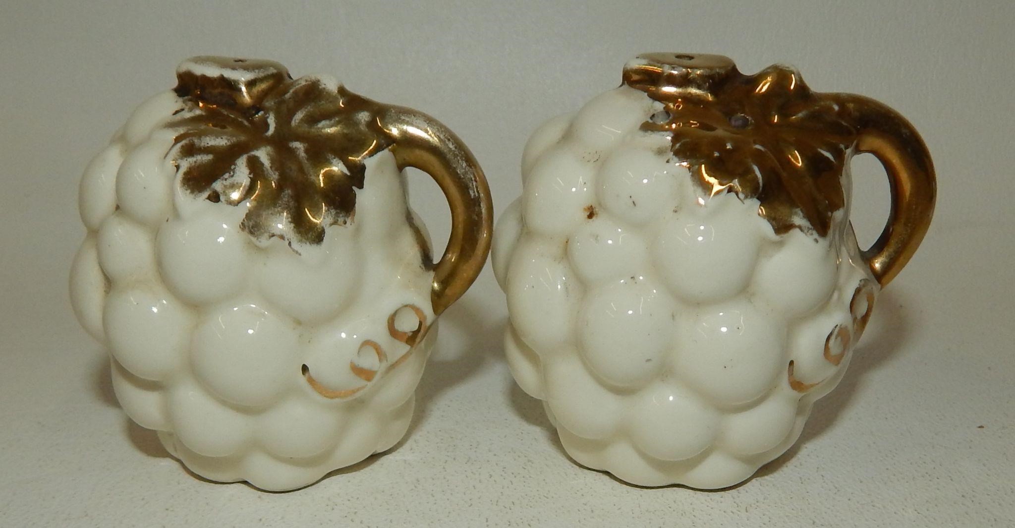 Vintage White Grape Pitchers with Gold Accent