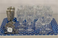 Tray Of Crystal Stemware And Pewter pcs.