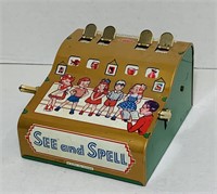 Vtg Tin See and Spell Game, Works Great and in