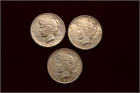 3 Silver Peace Dollar Lot; 1921 - 1923
