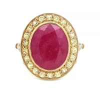 10ct y/g ruby & yellow sapphire & dia ring