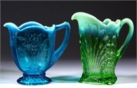 ASSORTED PRESSED OPALESCENT GLASS WATER PITCHERS,