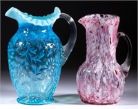 ASSORTED GLASS WATER PITCHERS, LOT OF TWO,