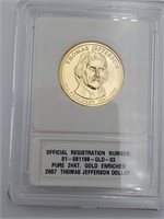Thomas Jefferson Dollar - Pure 24KT Gold Enriched