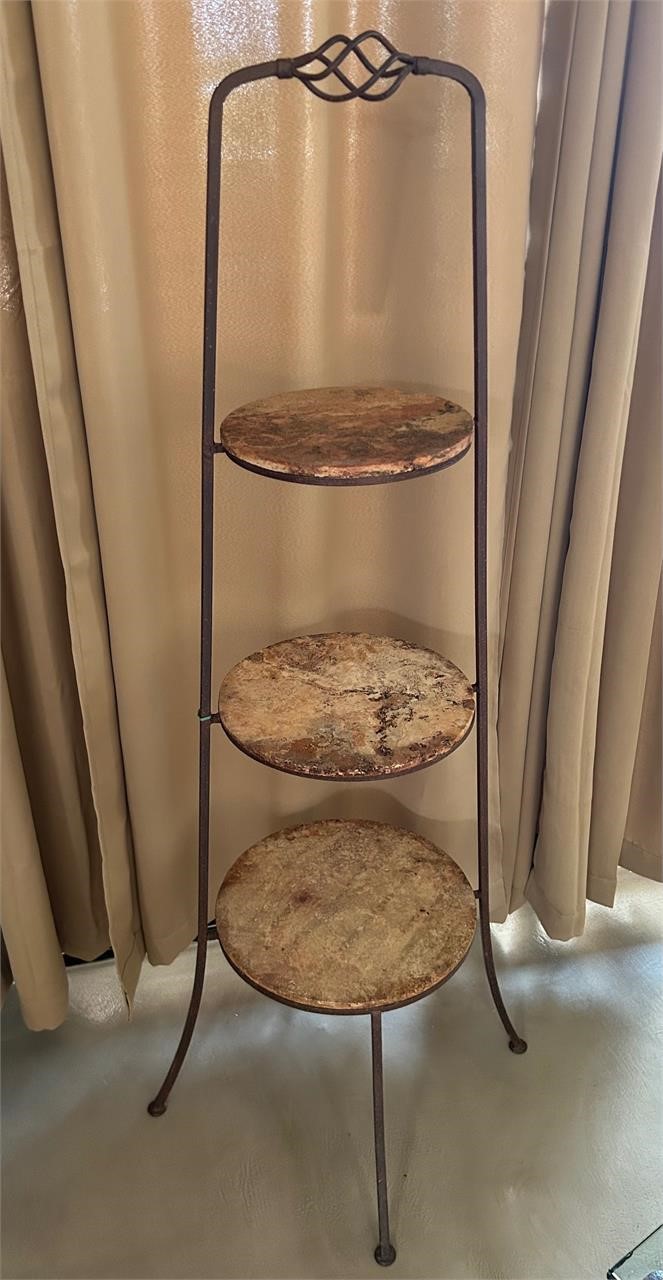 3 Tier Round Plant Stand w Stone Shelves