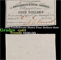 1861 Confederate States Four Dollars Note Grades S