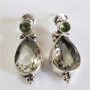 $220 Silver Green Amethyst Peridot Earrings