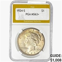 1924-S Silver Peace Dollar PGA MS63+