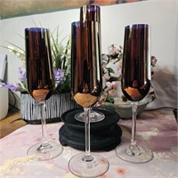 Vintage Glass Blue Mirrored Champagne Flutes