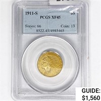 1911-S $5 Gold Half Eagle PCGS XF45