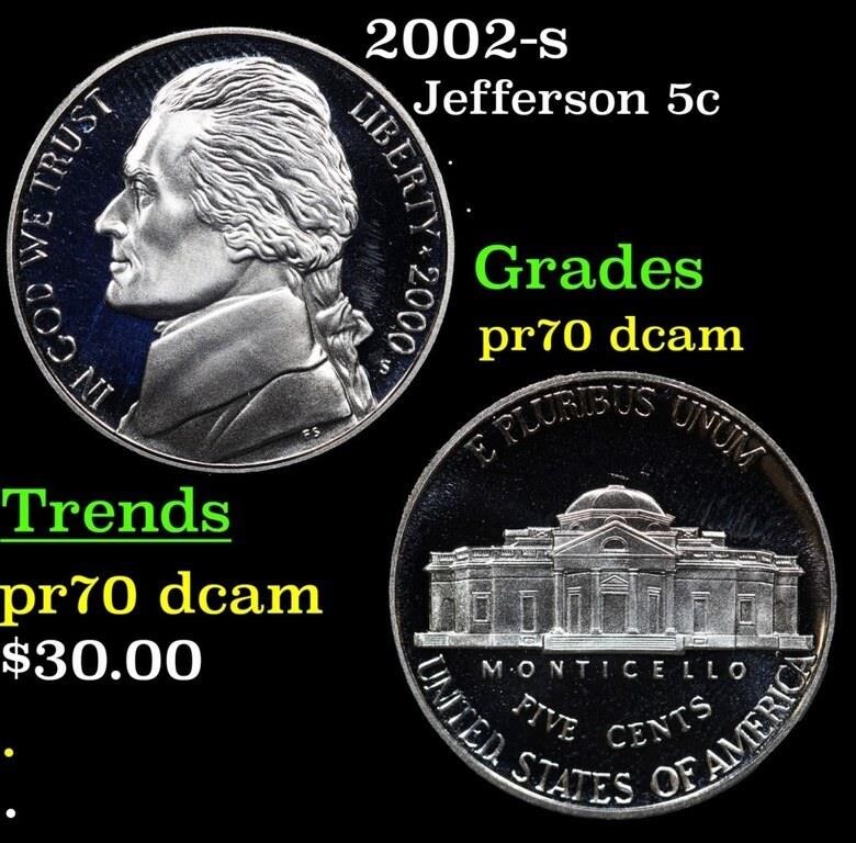 Proof 2002-s Jefferson Nickel 5c Grades GEM++ Proo