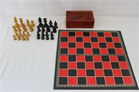 Vintage Hand Carved Chess Game Set & Gameboard