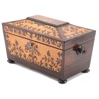 Victorian inlaid rosewood tea caddy