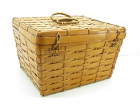 Vintage Woven Bamboo & Reed Picnic Basket